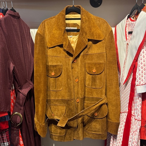 viva Other - Men's Vintage 60s/70s Brown Suede Leather Belted Jacket